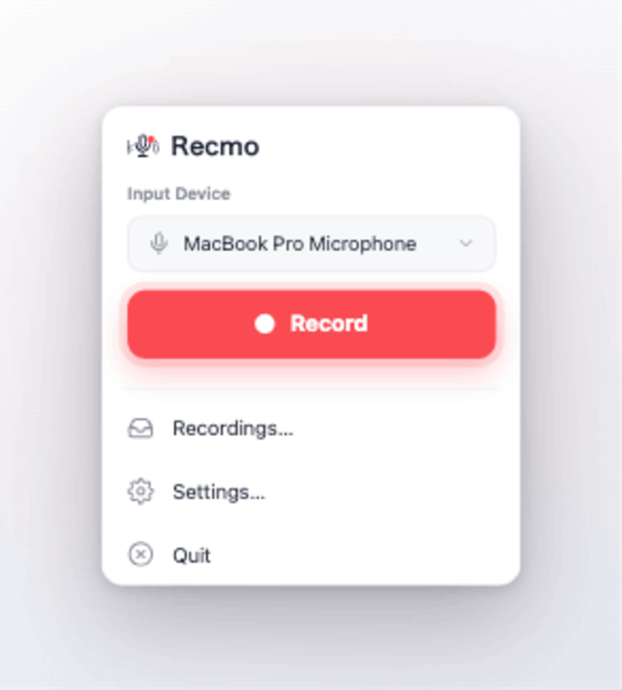 Recmo menu bar