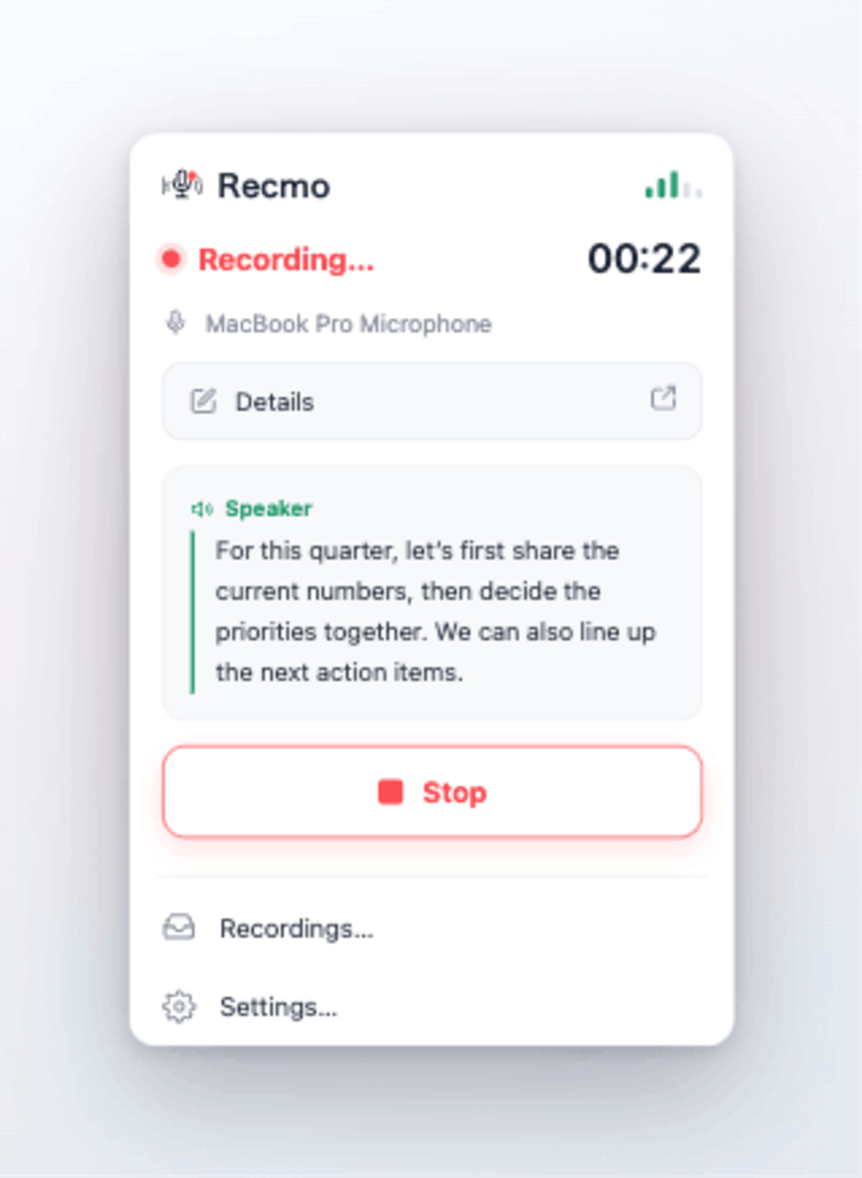 Recmo live transcription while recording